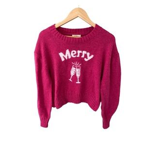 Kaisley Hot Pink Holiday Long Sleeve Merry Sweater NWT Size L